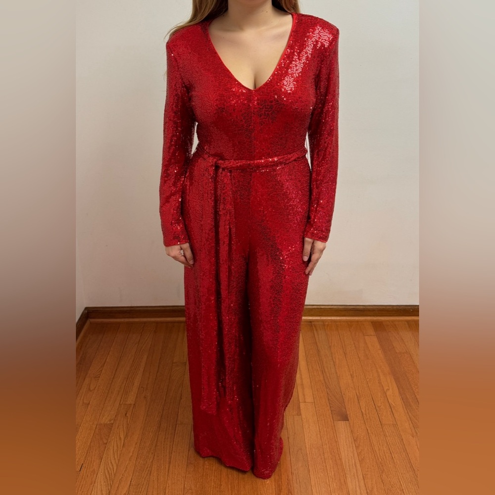NY&Company Red Sequin Jumpsuit